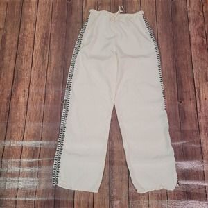 Zara Womens Pants Beige S Embroidery Trimmed Drawstring High Rise
